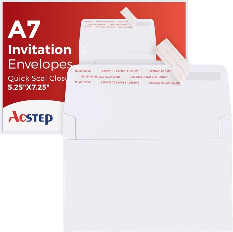 ACSTEP 50PACK 5 X 7 Envelopes, White A7 Envelopes Self Seal for Weddings, Invitations, Photos, Postcards, Greeting Cards Mailing,Baby Shower, Graduation - Image 1